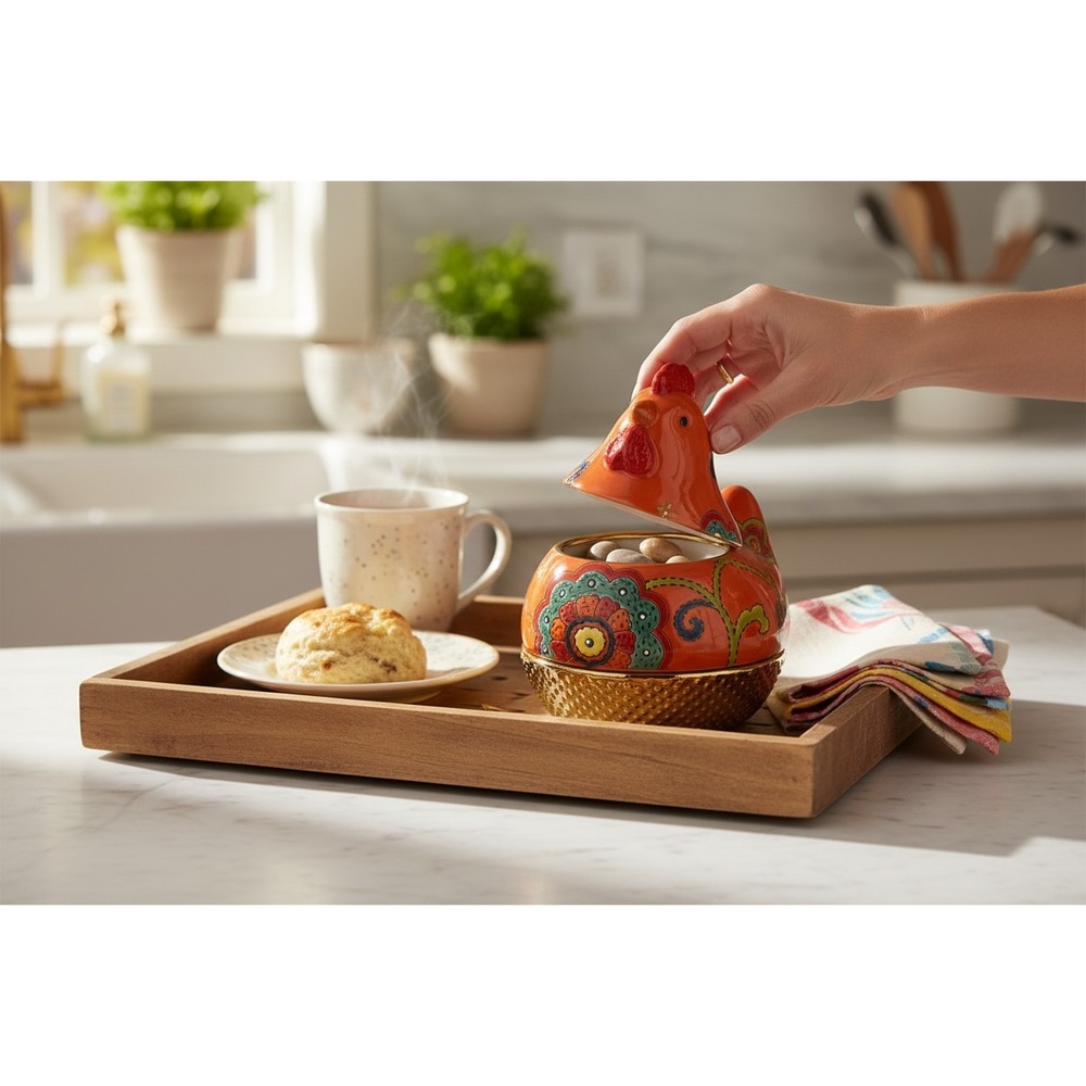 Royal Hen on Nest Candy Dish Unisex OS Orange NWOT Floral Ceramic Gold Base‎